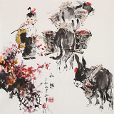 尹和平 四尺斗方《秋趣》 當(dāng)代鄉(xiāng)土童趣繪畫名家