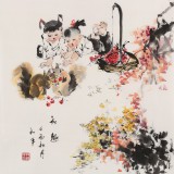 【已售】尹和平 四尺斗方《秋趣》 當代鄉(xiāng)土童趣繪畫名家