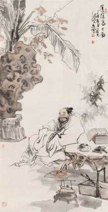 【已售】何軍委 四尺《蕉蔭高士圖》 中美協(xié)會員 人物畫名家