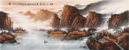 【已售】張慧仁 小六尺《秋江帆影圖》 廣西山水畫(huà)家協(xié)會(huì)常務(wù)理事