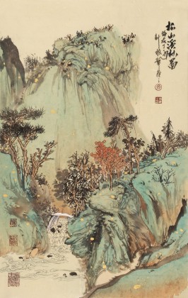 【已售】孟振華 四尺三開(kāi)《松山溪林圖》西安美院研究生 金獎(jiǎng)獲得者