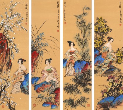 【已售】南海禪寺 妙林居士 四條屏《四美圖》