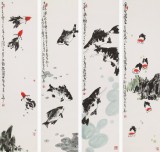 王永剛 四條屏手指畫《金玉滿堂》 國家一級(jí)美術(shù)師（詢價(jià)）