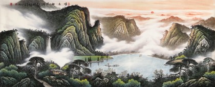 【已售】張慧仁 小八尺《曙光初照》 廣西山水畫(huà)家協(xié)會(huì)常務(wù)理事