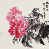 李勝春三尺斗方牡丹國(guó)畫《沐春風(fēng)》