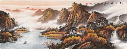 【已售】張慧仁 小六尺《金秋曙色》 廣西山水畫家協(xié)會常務(wù)理事