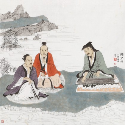 【已售】趙開新 四尺斗方《聽琴圖》 中美協(xié)會員 國家畫院畫家（詢價）