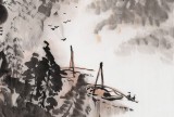 【已售】庾超然 四尺三開《漁舟唱晚》 黃鶴樓書畫院院長