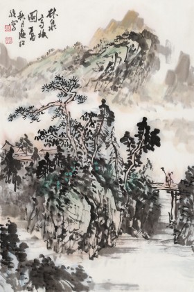 庾超然 四尺三開《林泉高致圖》 黃鶴樓書畫院院長(zhǎng)