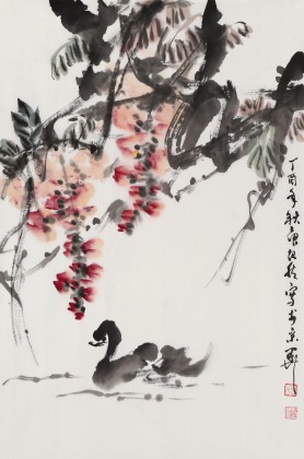 【已售】庾超然 四尺三開《紫藤》 黃鶴樓書畫院院長