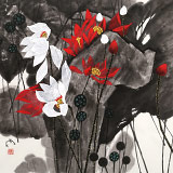 【已售】苗雨 四尺斗方《荷韻幽香》 遼寧工美教授 師從吳冠中（詢(xún)價(jià)）