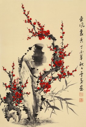 何華賢 四尺三開《東風(fēng)裹香》 潁淮書畫名家