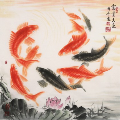 【已售】周升達(dá) 四尺斗方《富貴久魚》 中國畫院國畫組長（微信詢價(jià)）