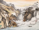 【已售】蔣元發(fā) 小六尺《秋山鳴泉》 廣西著名山水畫家