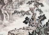 【已售】庾超然 四尺三開《松蔭觀瀑圖》 黃鶴樓書畫院院長