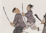 韓恩勝 四尺三開《青梅竹馬圖》中美協(xié)會員 水墨漫畫名家