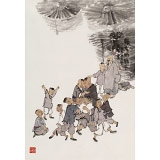 韓恩勝 四尺三開《難忘的戰(zhàn)斗》中美協(xié)會員 水墨漫畫名家