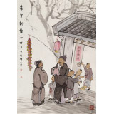 韓恩勝 四尺三開《恭賀新禧》中美協(xié)會(huì)員 水墨漫畫名家