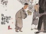 【已售】韓恩勝 四尺三開《祝壽圖》中美協(xié)會(huì)員 水墨漫畫名家