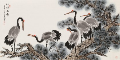 【已售】朱祖義 四尺《松鶴萬(wàn)壽》 中國(guó)老子書畫院副院長(zhǎng)