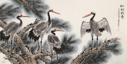 朱祖義 四尺《松齡鶴壽》 中國(guó)老子書畫院副院長(zhǎng)