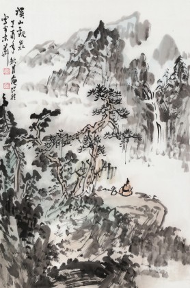 庾超然 四尺三開《溪山觀泉》 黃鶴樓書畫院院長