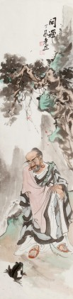 【已售】曹建濤 四尺對(duì)開《問禪》 獨(dú)具特色水墨人物畫家