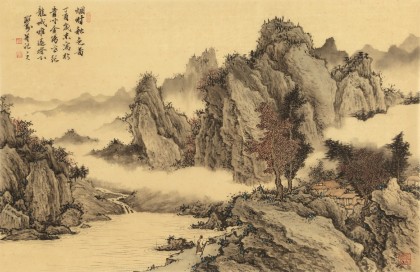 【已售】吳顯剛 四尺三開《煙村秋色圖》 貴州七星關美協(xié)主席