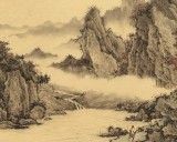 【已售】吳顯剛 四尺三開《煙村秋色圖》 貴州七星關美協(xié)主席