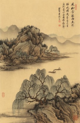 【已售】吳顯剛 四尺三開(kāi)《堤柳含新雨 魚(yú)梁駐晚煙》 貴州七星關(guān)美協(xié)主席