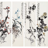 【已售】庾超然 四條屏《四君子》 黃鶴樓書畫院院長