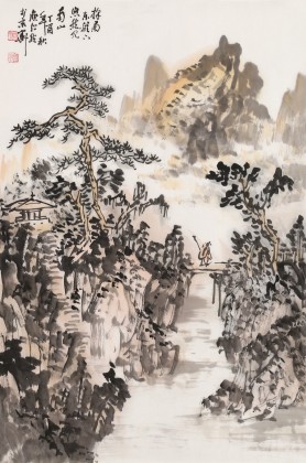 【已售】庾超然 四尺三開《采菊東籬下》 黃鶴樓書畫院院長