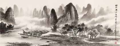 【已售】張慧仁 小六尺《煙雨漓江 千峰競(jìng)秀》 廣西山水畫家協(xié)會(huì)常務(wù)理事