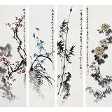 【已售】庾超然 四條屏《梅蘭竹菊》 黃鶴樓書畫院院長