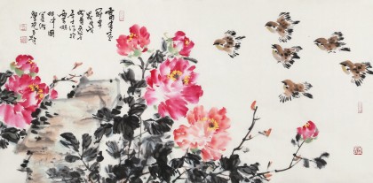 曲逸之 四尺《富貴花開早》 河南省著名花鳥畫家