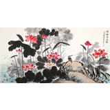 朱祖義 四尺荷花圖《荷塘清逸圖》 中國老子書畫院副院長