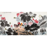 【已售】朱祖義 四尺荷花圖《荷韻清趣》 中國老子書畫院副院長