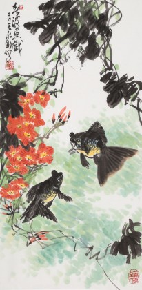 王永剛 吉祥水墨《春江魚戲》 國家一級(jí)美術(shù)師（詢價(jià)）