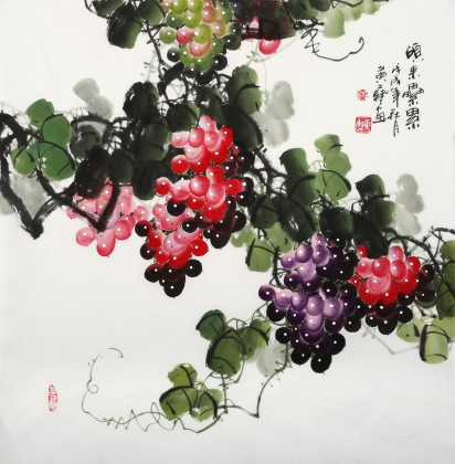 黃藝四尺斗方葡萄畫《碩果累累》