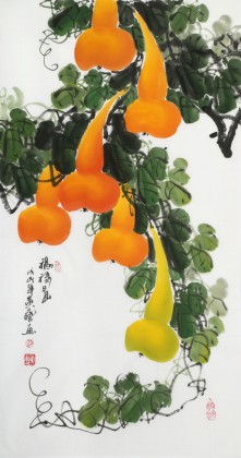 黃藝三尺招財辟邪葫蘆畫《福祿圖》