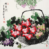 黃藝四尺斗方葡萄畫《碩果圖》