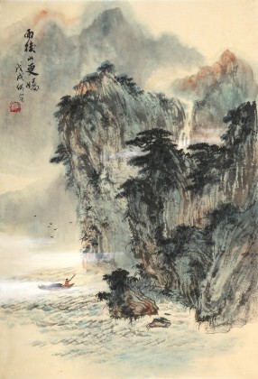 【已售】何實 四尺三開《雨后山更嬌》 吉林著名山水畫家