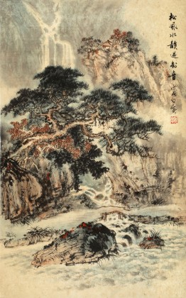 【已售】何實(shí) 四尺三開《松風(fēng)水韻遇知音》 吉林著名山水畫家