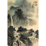 【已售】何實 四尺三開《山中一夜雨》 吉林著名山水畫家