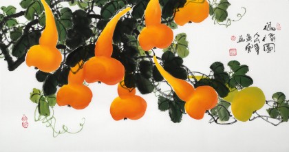 【已售】黃藝三尺招財(cái)辟邪葫蘆畫《福祿圖》