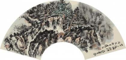【已售】張建文 扇面《樹杪百重泉》中美協(xié)會(huì)員 清華美院高研班導(dǎo)師