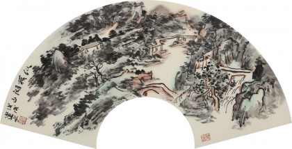 【已售】張建文 扇面《縱橫湖山》 中美協(xié)會員 清華美院高研班導(dǎo)師