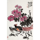 【已售】柳常學(xué) 四尺三開《賞菊?qǐng)D》 中國美協(xié)會(huì)員