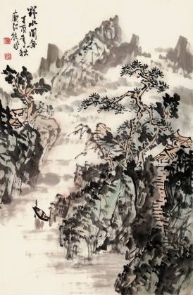 【已售】庾超然 四尺三開《野水閑舟》 黃鶴樓書畫院院長