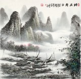 張慧仁 四尺斗方《煙雨靜泊》 廣西山水畫家協(xié)會常務(wù)理事